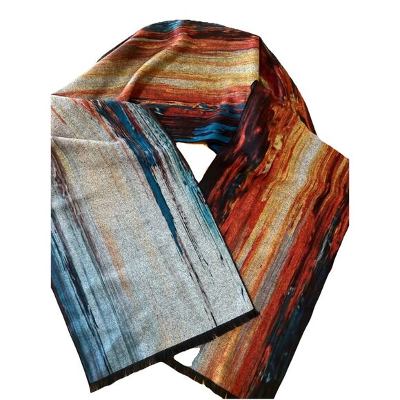 Gorgeous Vibrant Elegant Scarf Abstract Contemporary Reversible 76x11” - Picture 3 of 5